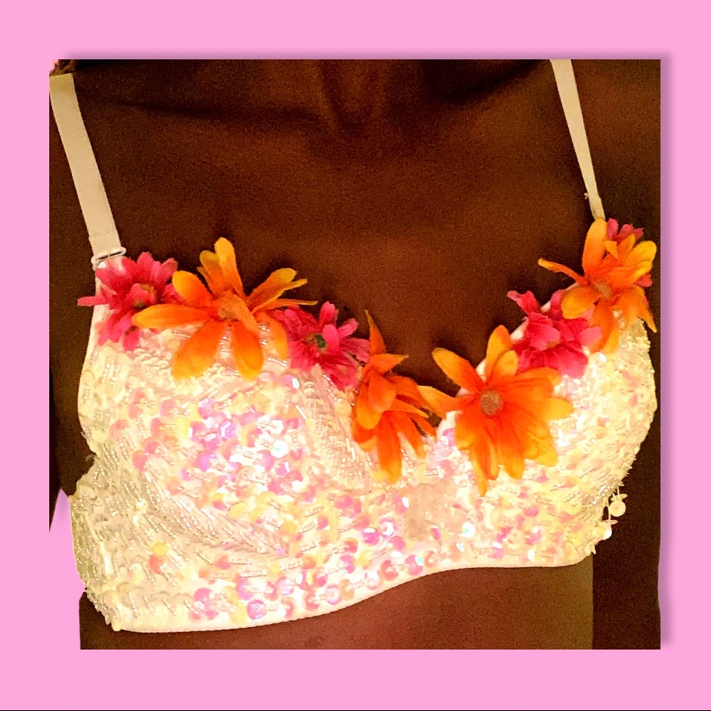 Vintage sequin floral appliqué bra